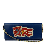 Prada Blue Saffiano Leather Fire Flap Wallet On Chain