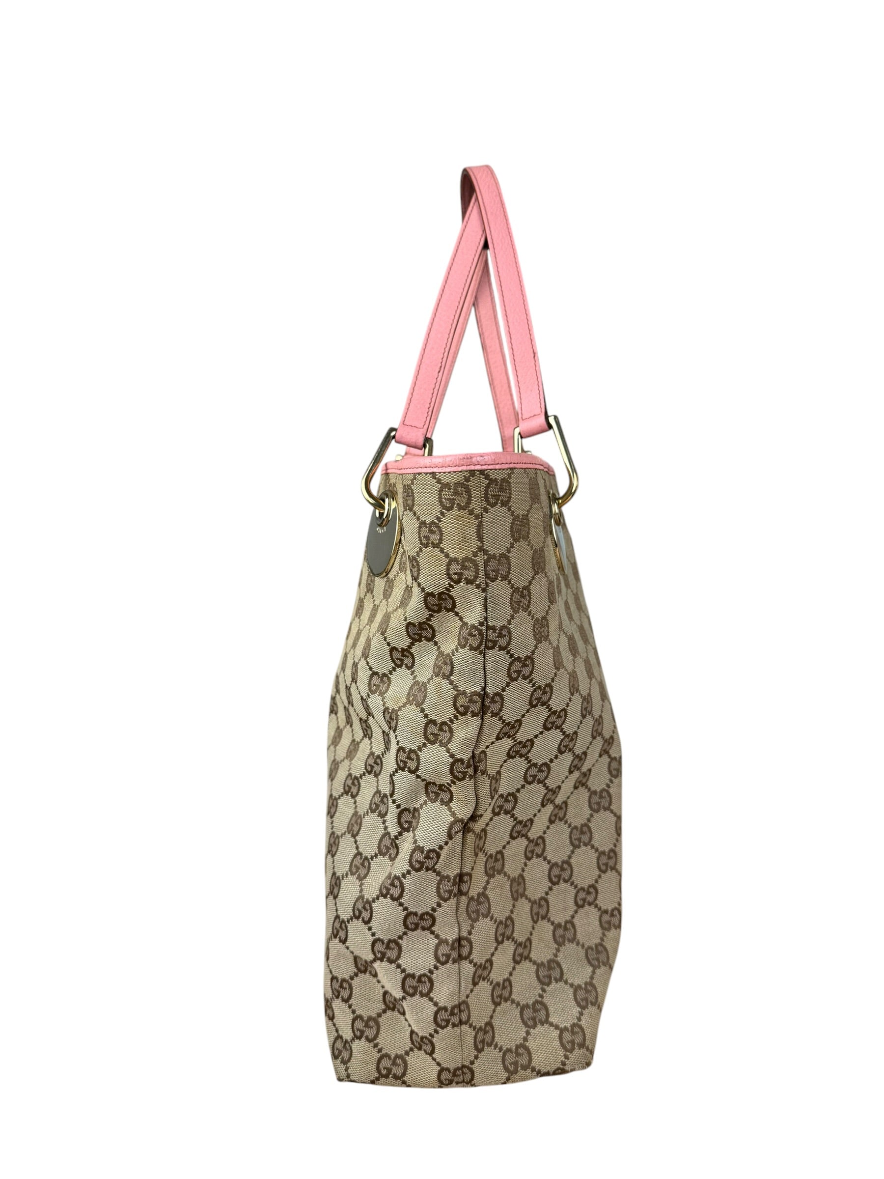 Gucci GG Pink Leather Canvas Eclipse Tote Bag