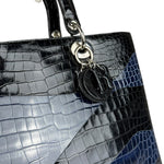Christian Dior Rare Black/Navy Croc Embossed Lady Dior Handbag