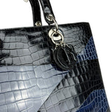 Christian Dior Rare Black/Navy Croc Embossed Lady Dior Handbag