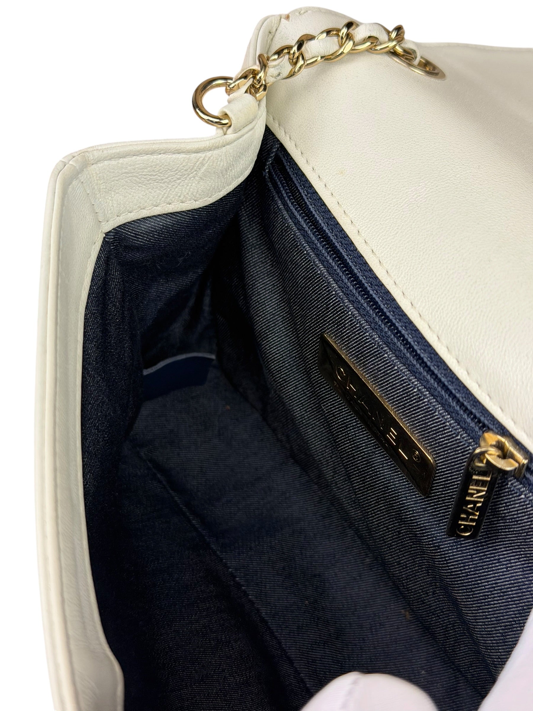 Chanel White Leather CC Mania Flap Bag 2019