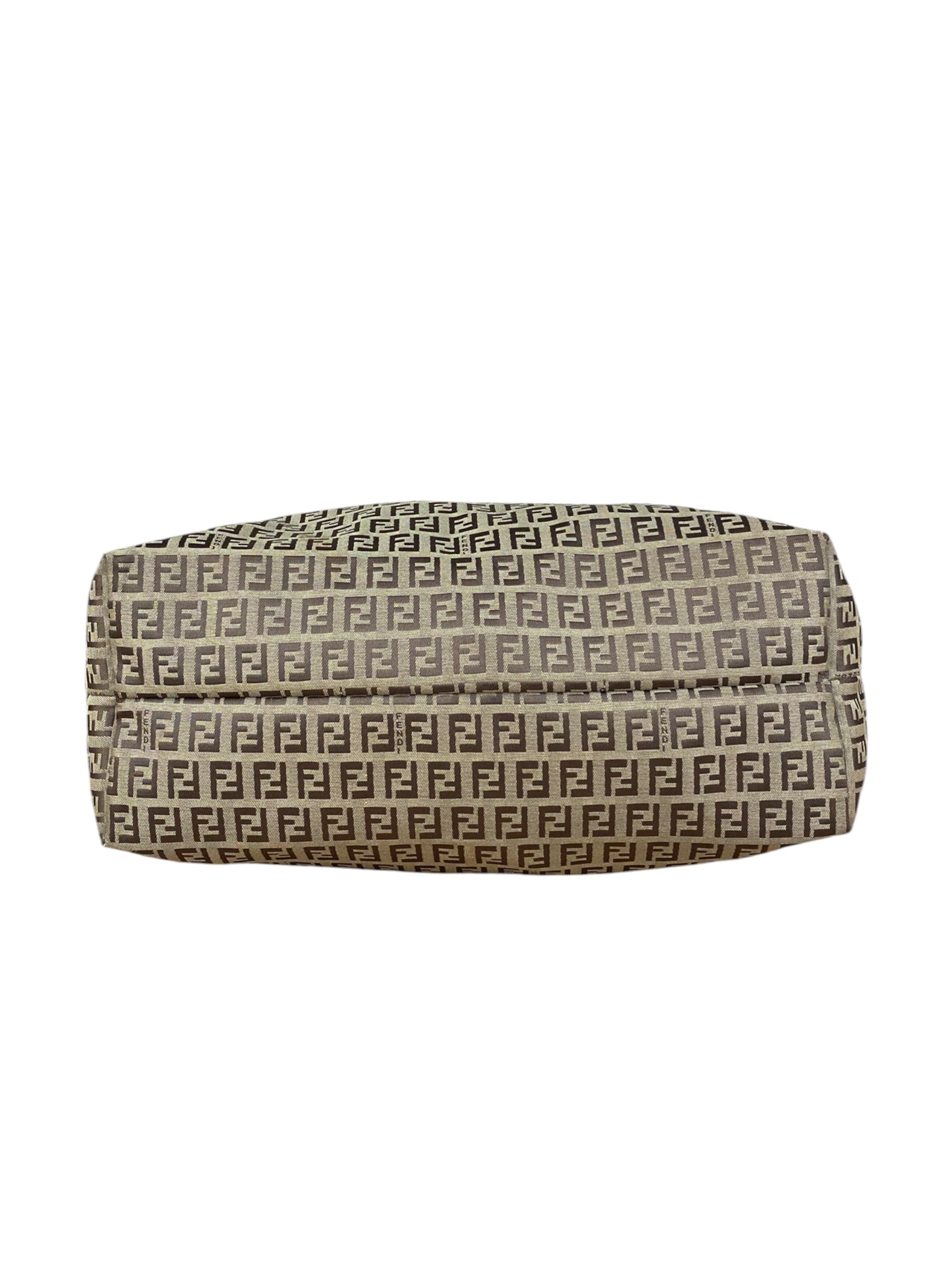 Fendi Vintage Beige Canvas Zucca Shoulder Tote