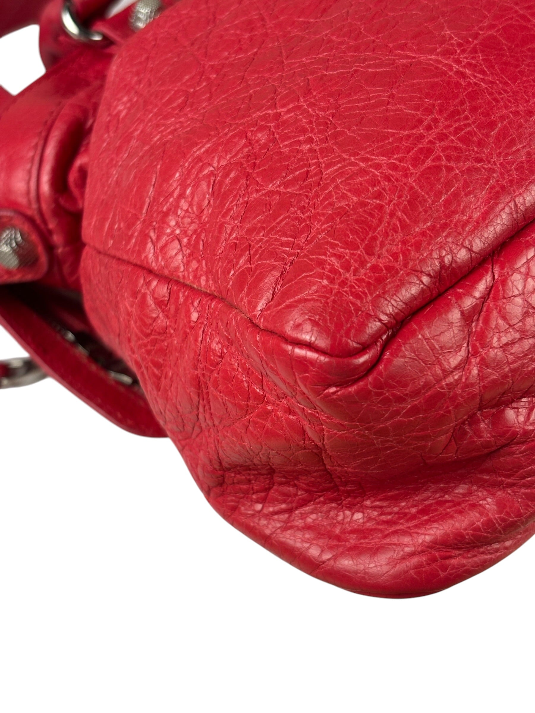 Balenciaga Red Leather Motocross City Two-Way Bag