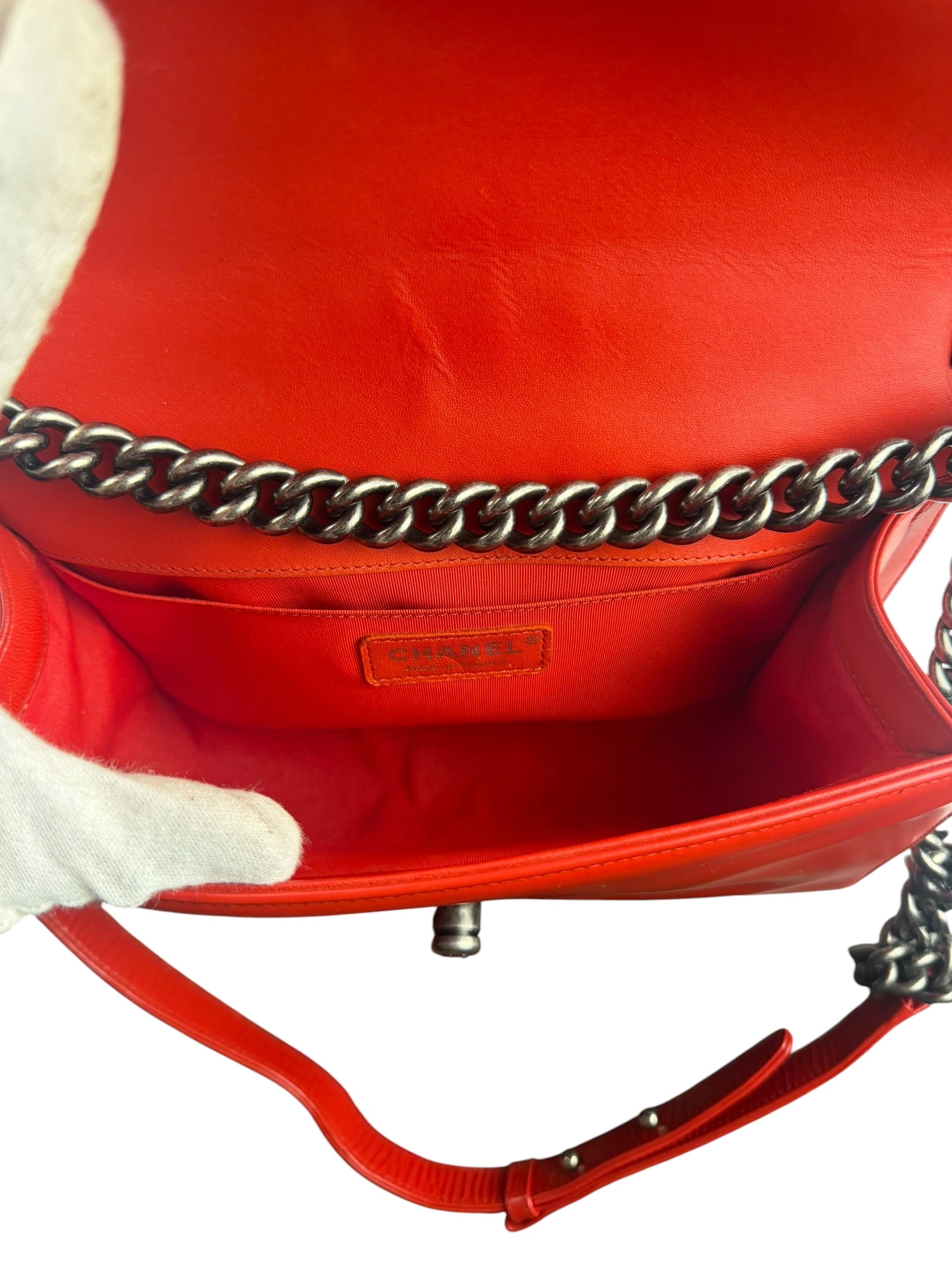 Chanel Red Leather Reverso Boy Flap Bag