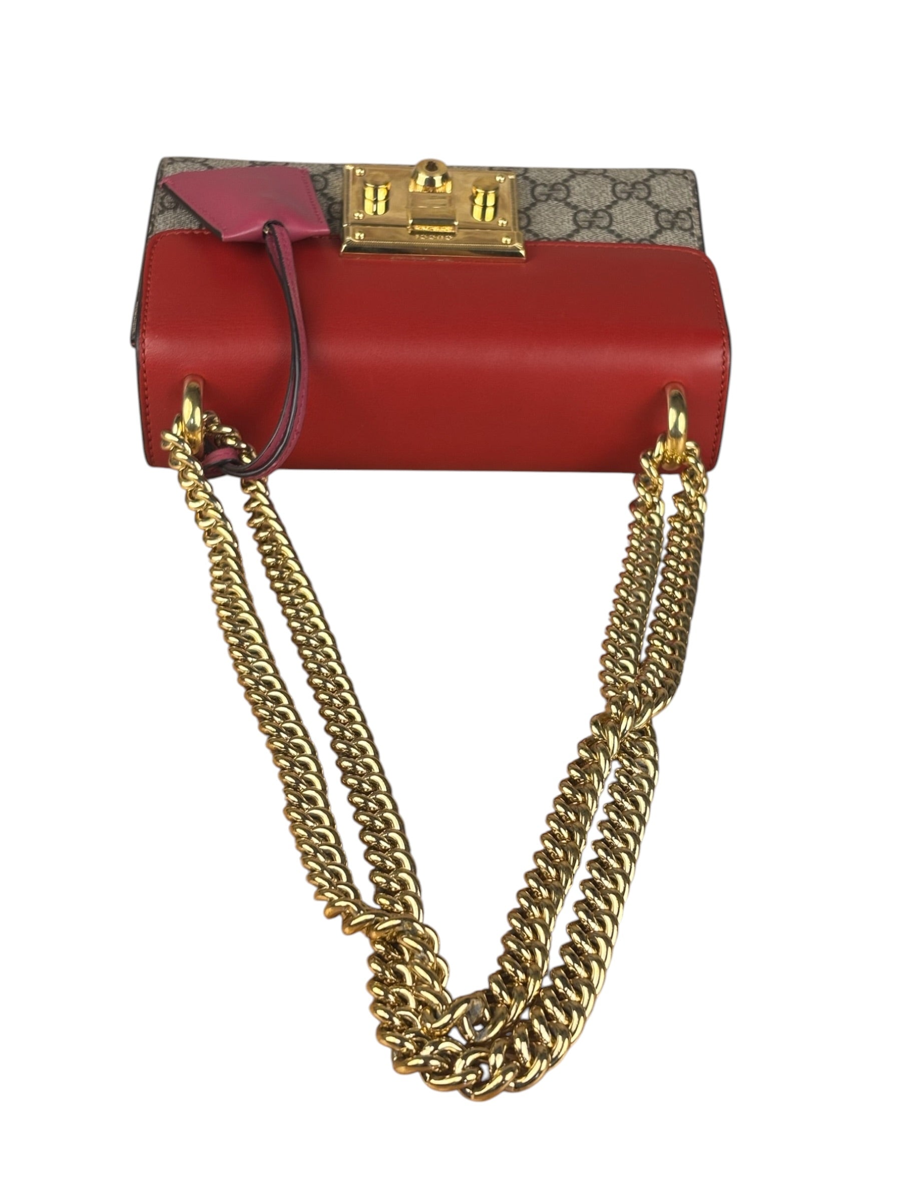 Gucci Padlock Medium Leather Chain Shoulder Bag Beige/Red/Pink