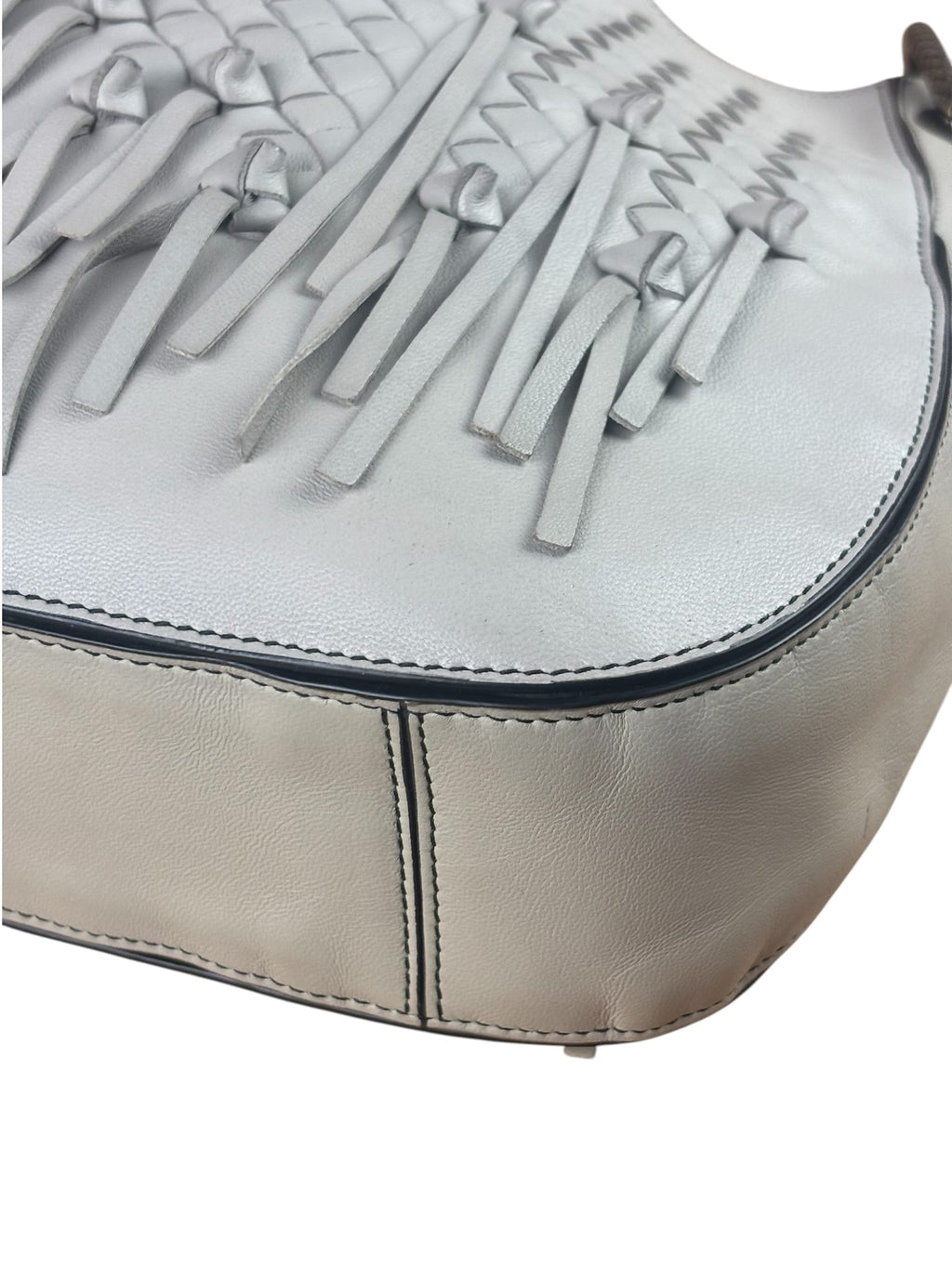 Bottega Veneta Grey Intrecciato Brio Loop Fringe Shoulder Bag