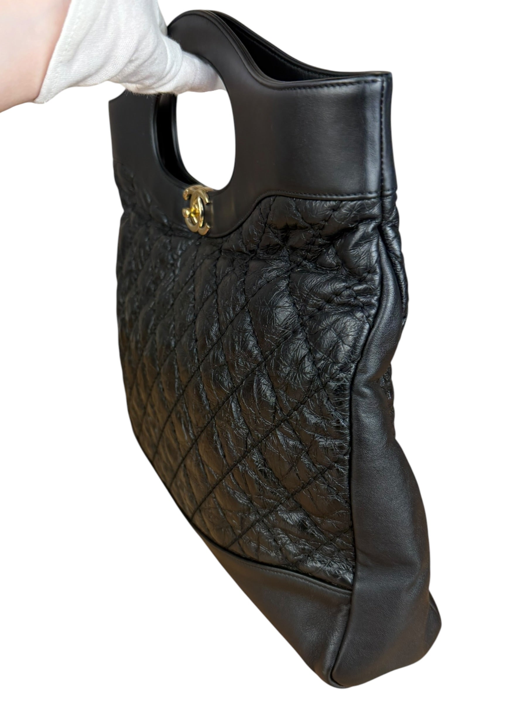 Chanel 31 Black Leather Quilted Shopping Clutch Shoulder Bag 2018