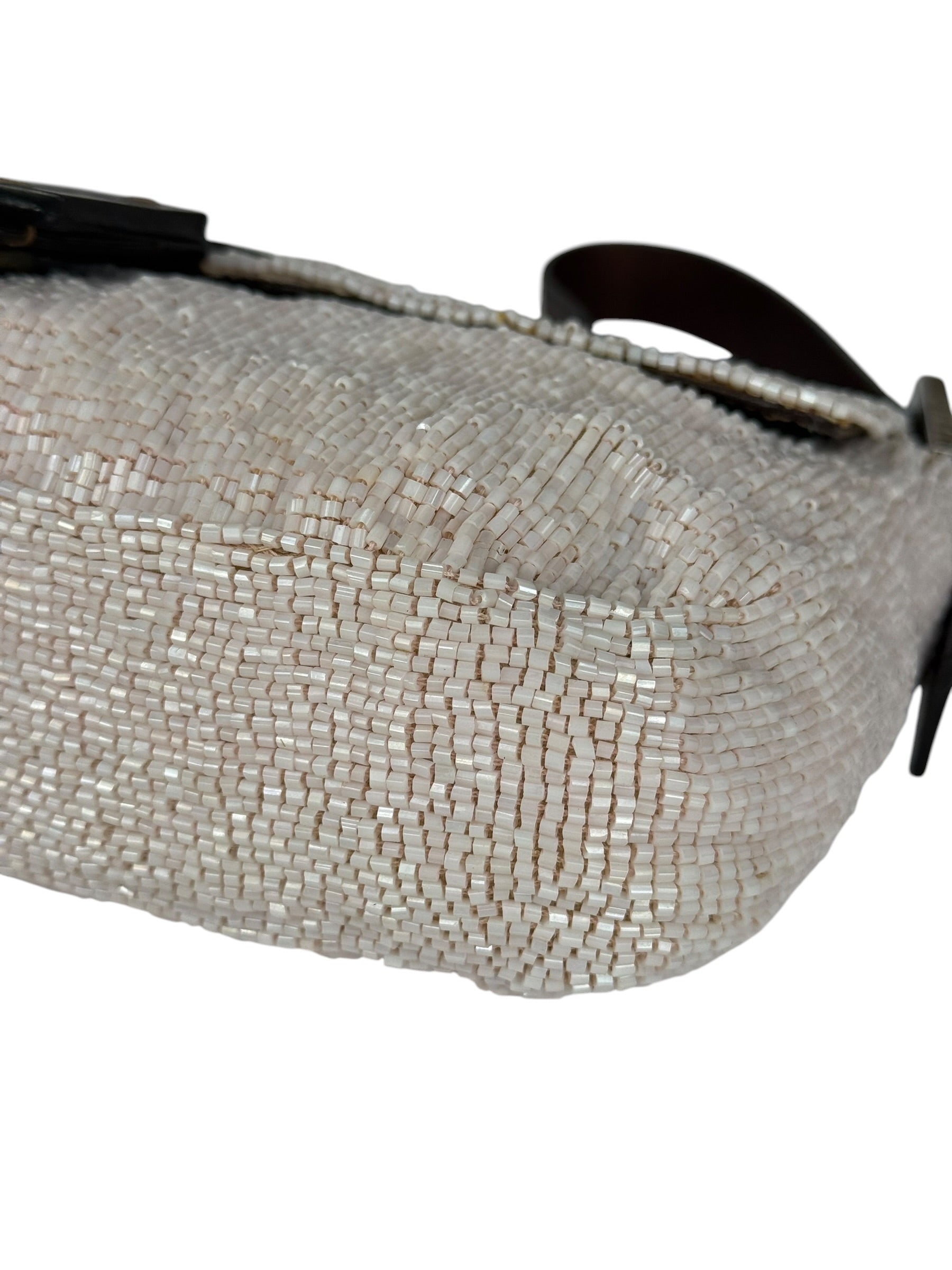 Fendi Leather-Trimmed Beaded Baguette Light Pink