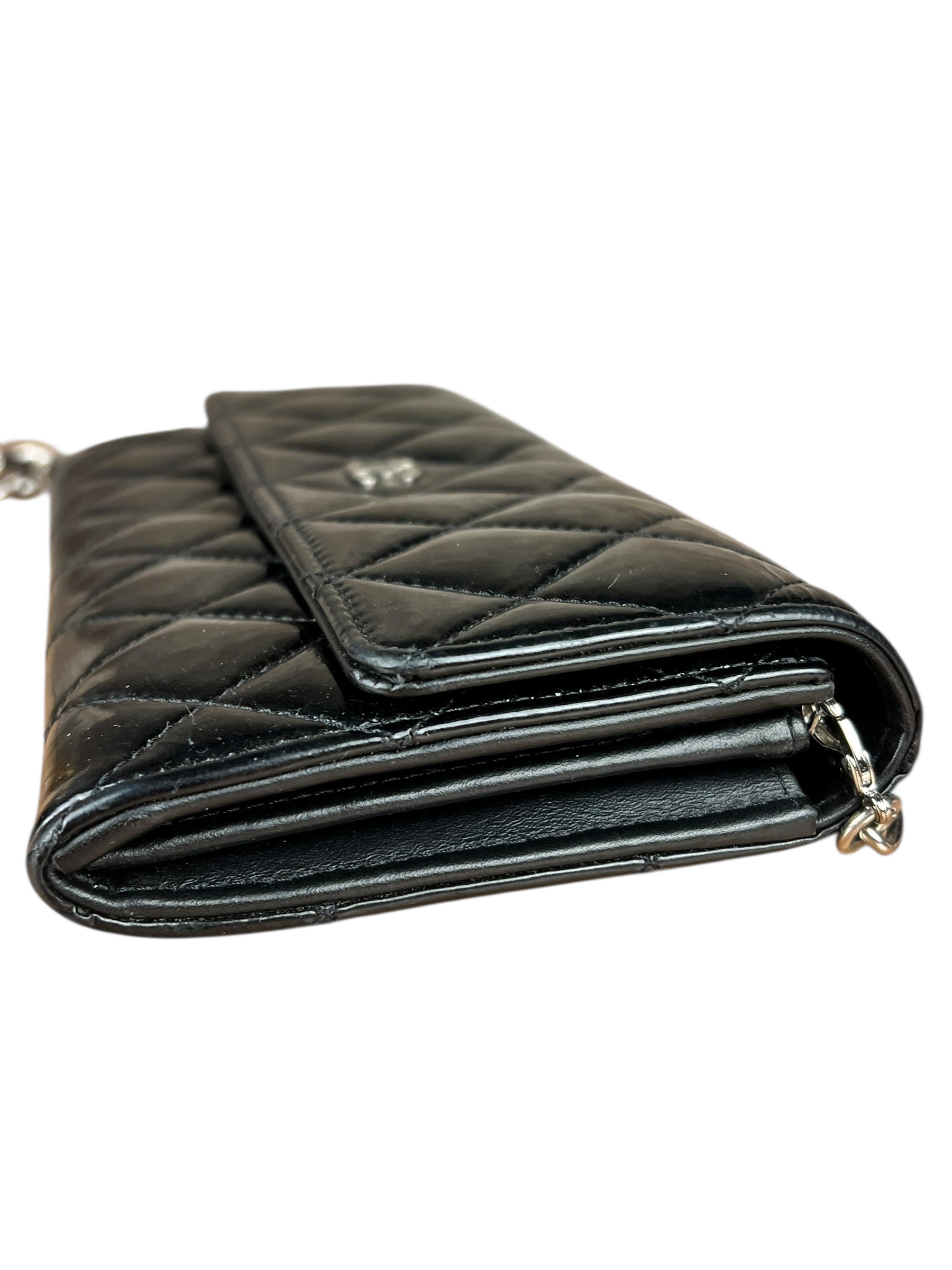 Chanel Black Patent Leather Wallet on Chain 2014
