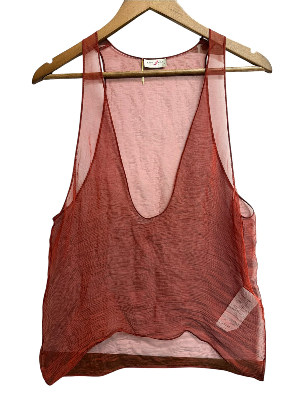 Saint Laurent Paris Red Sheer Silk Tank Top