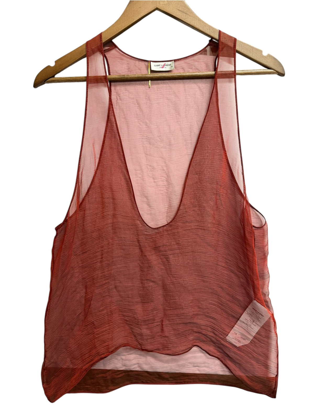 Saint Laurent Paris Red Sheer Silk Tank Top