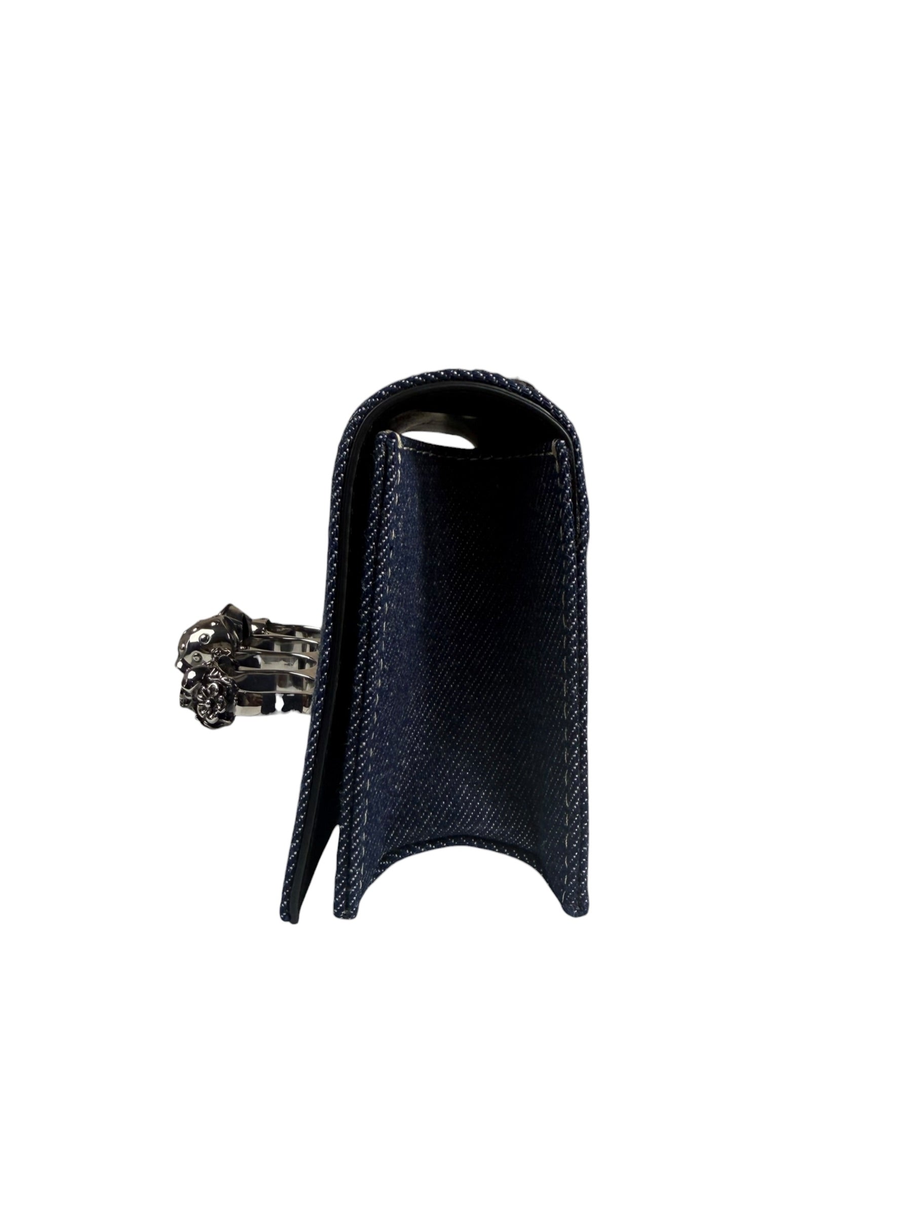 Alexander McQueen Denim Jeweled Knuckle Shoulder Bag