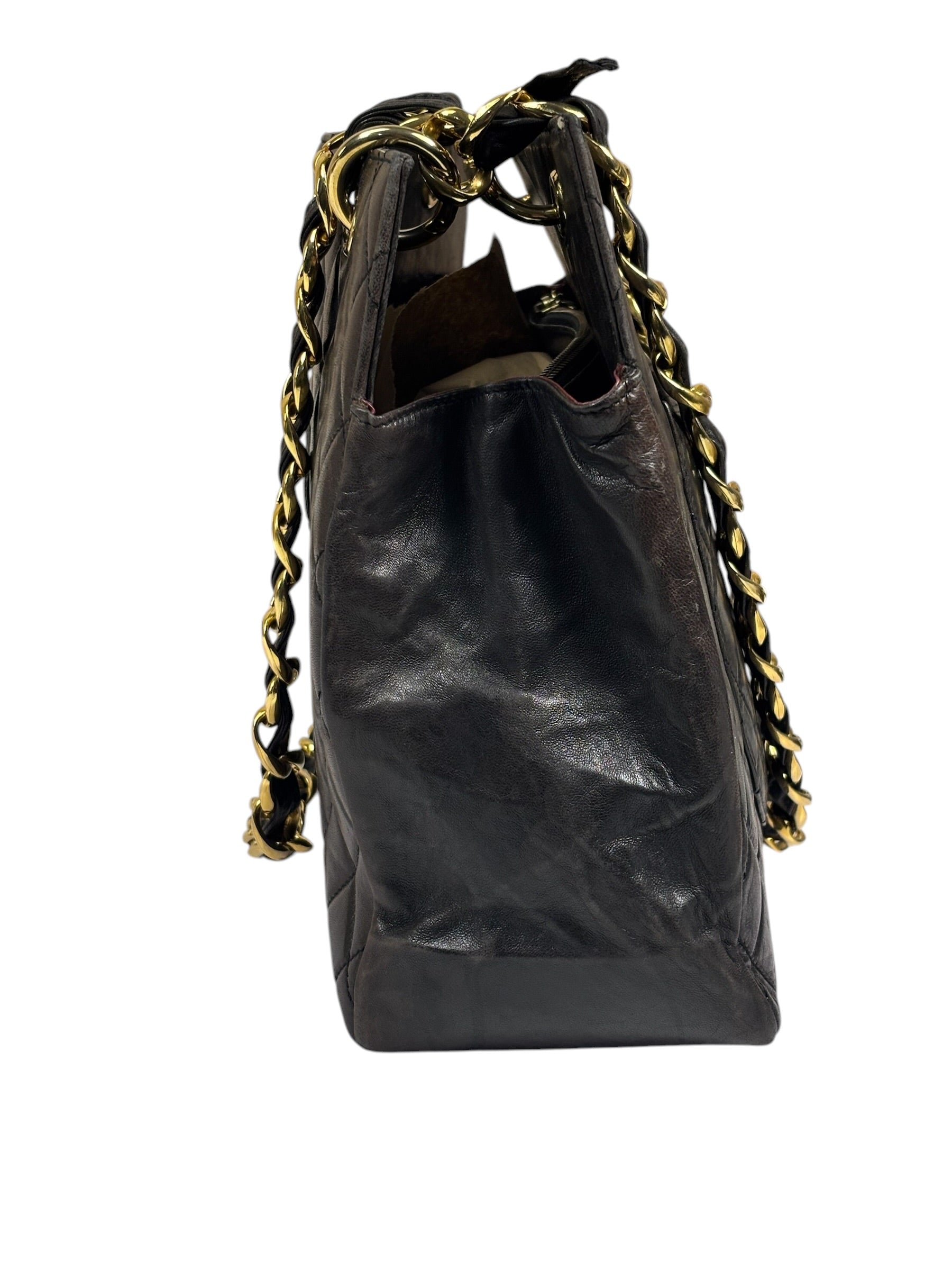 Chanel Black Quilted Lambskin CC Timeless Shopping Tote Late 90s