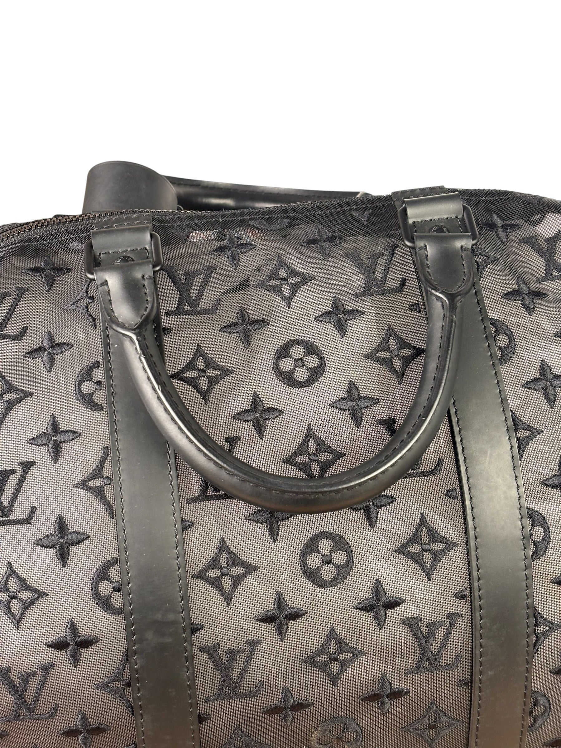 Louis Vuitton x Virgil Abloh Black Leather Trim Monogram Keepall 50