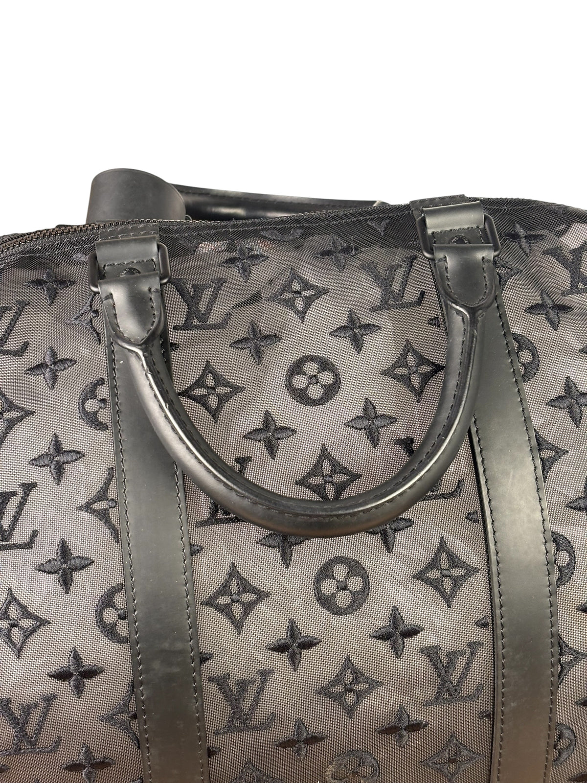 Louis Vuitton x Virgil Abloh Black Leather Trim Monogram Keepall 50