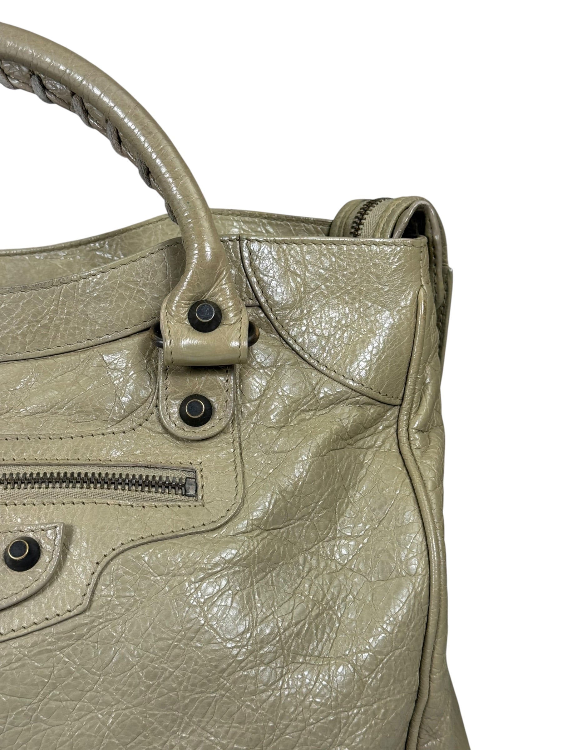 Balenciaga Olive Lambskin Velo Moto Two-Way Bag