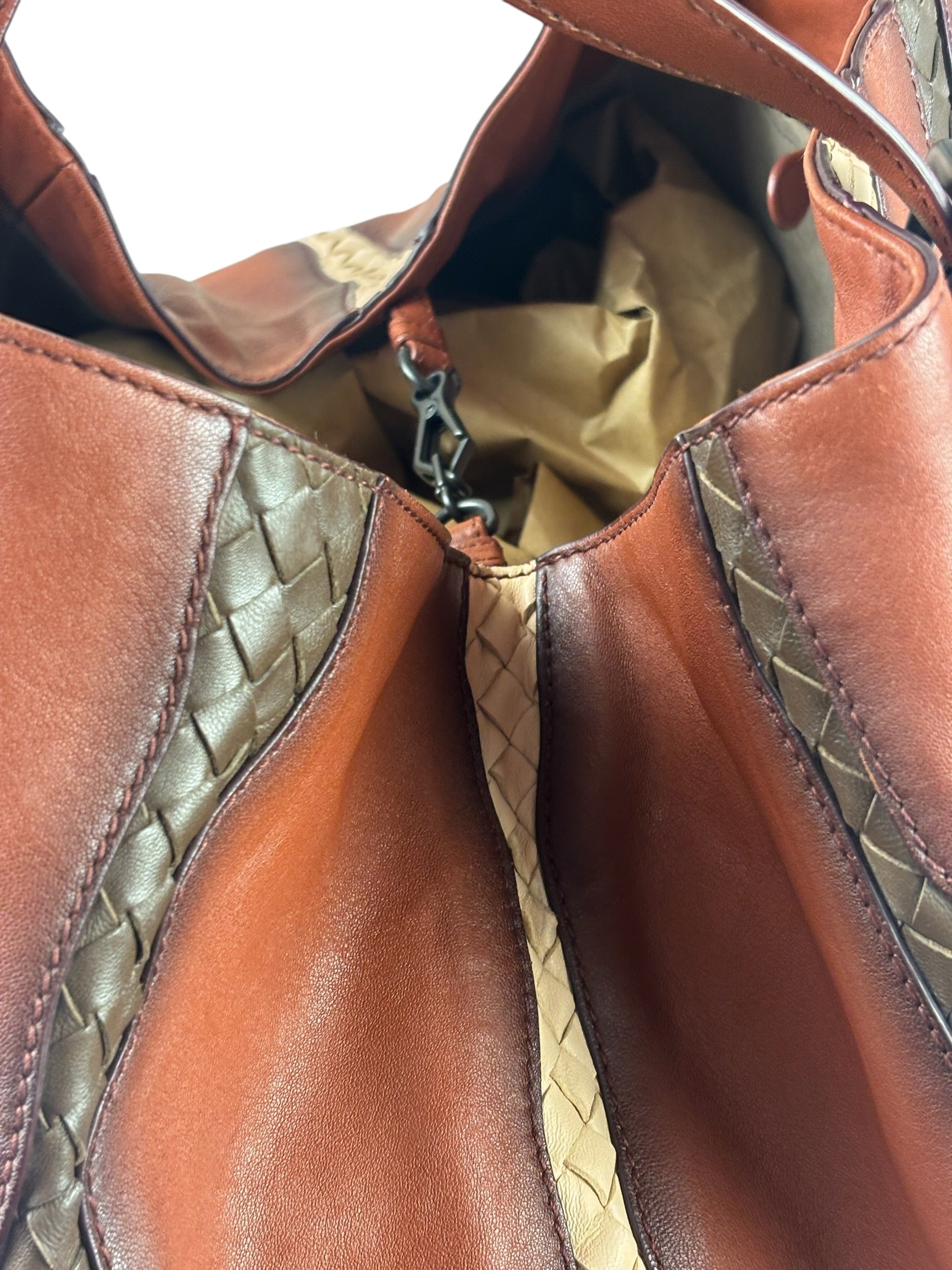 Bottega Veneta Brown Leather Intrecciato Trim Cesta Tote