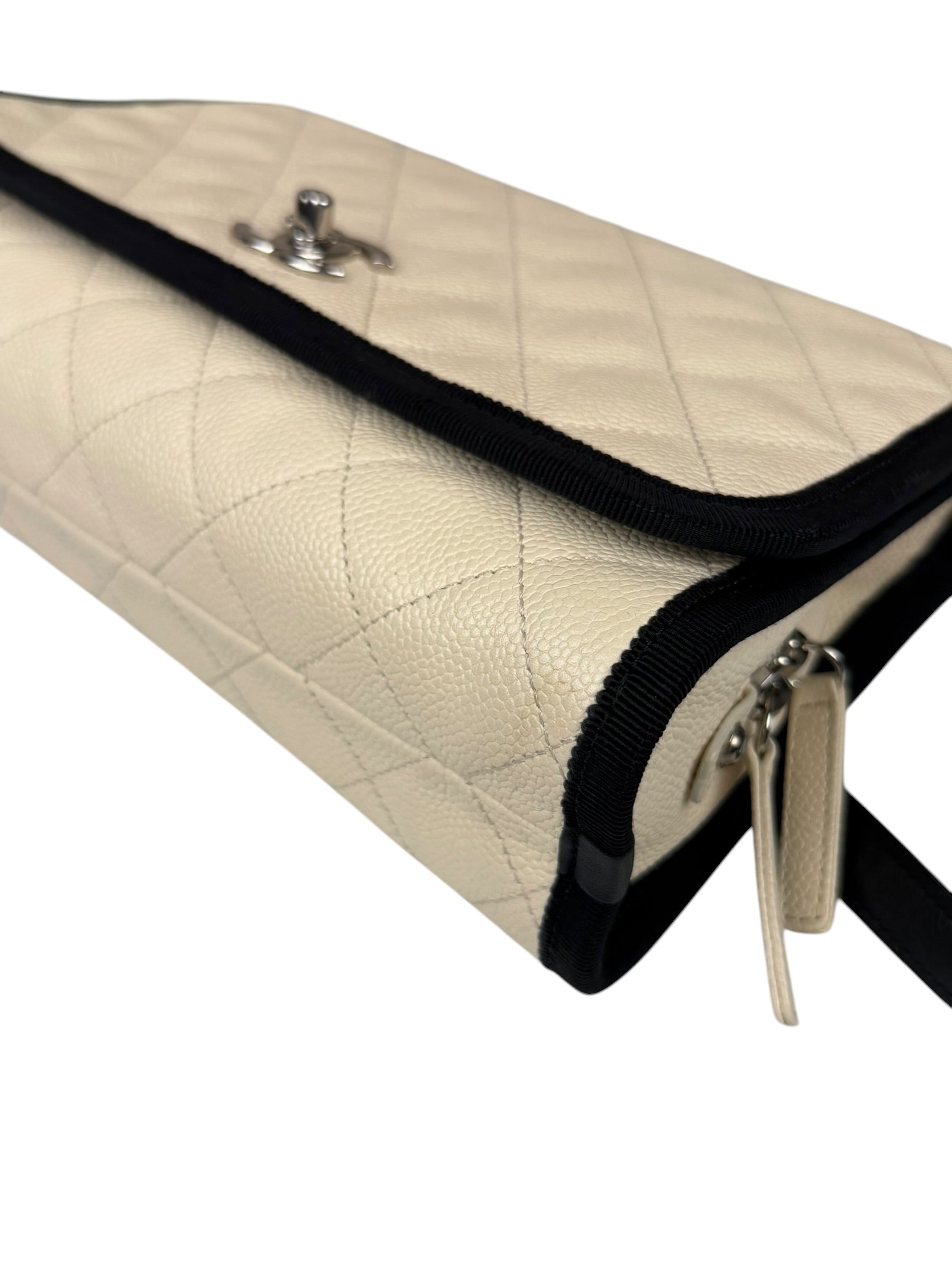 Chanel White Caviar Quilted Top Handle Flap Bag 2018