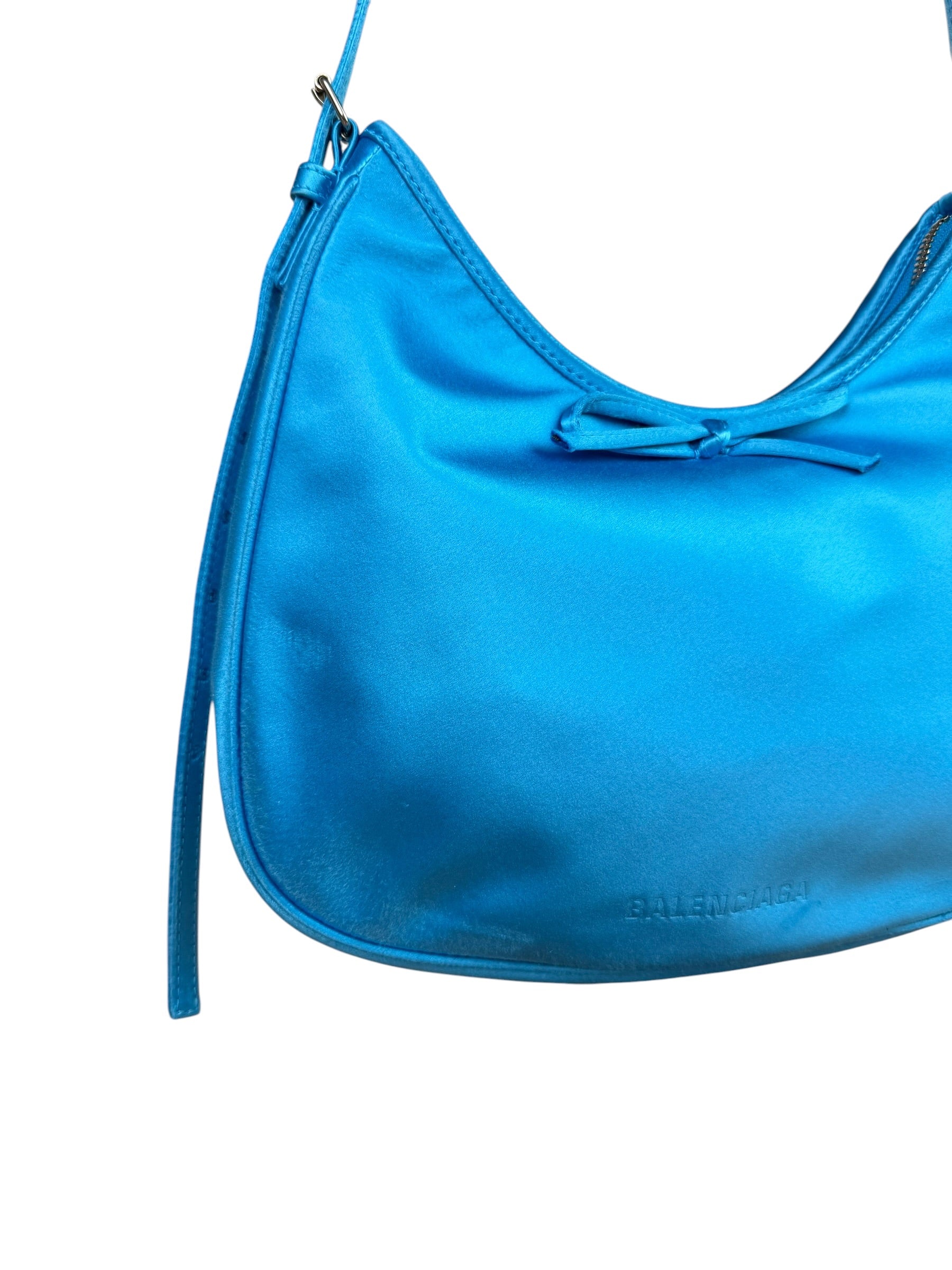 Balenciaga Blue Satin/Leather Trim Leopolda Small Hobo Bag