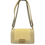 Chanel Beige Leather Boy Stingray Flap Bag 2013