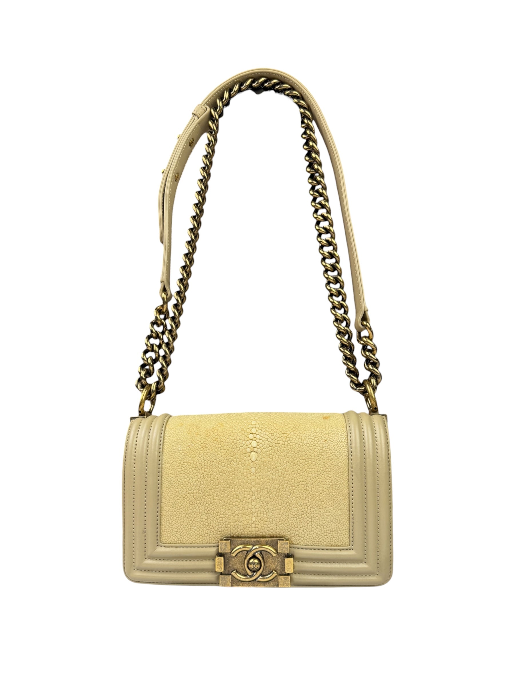 Chanel Beige Leather Boy Stingray Flap Bag 2013