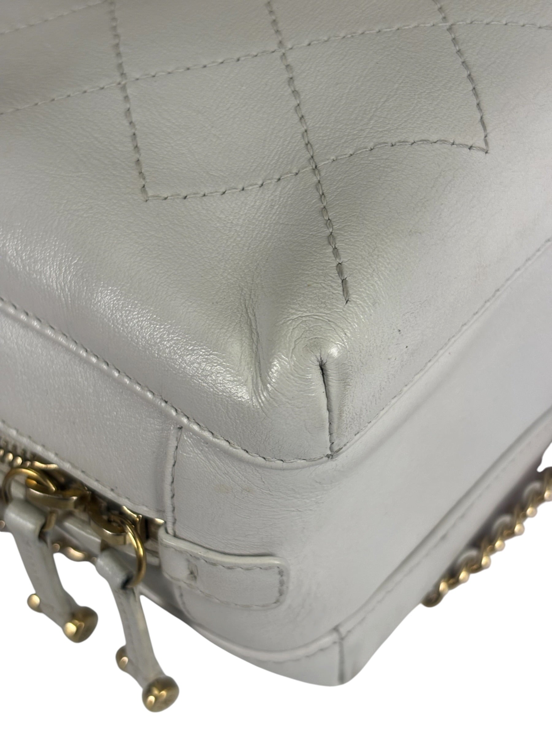 Chanel White Quilted Leather Vanity Small Bowling Two-Way Bag 2019