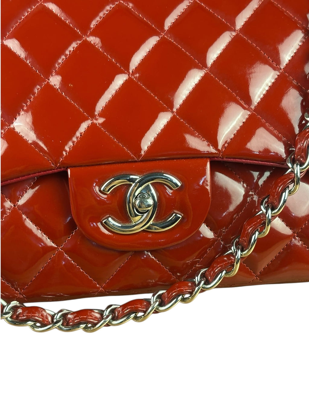 Chanel Red Patent Leather Jumbo Double Flap 2013