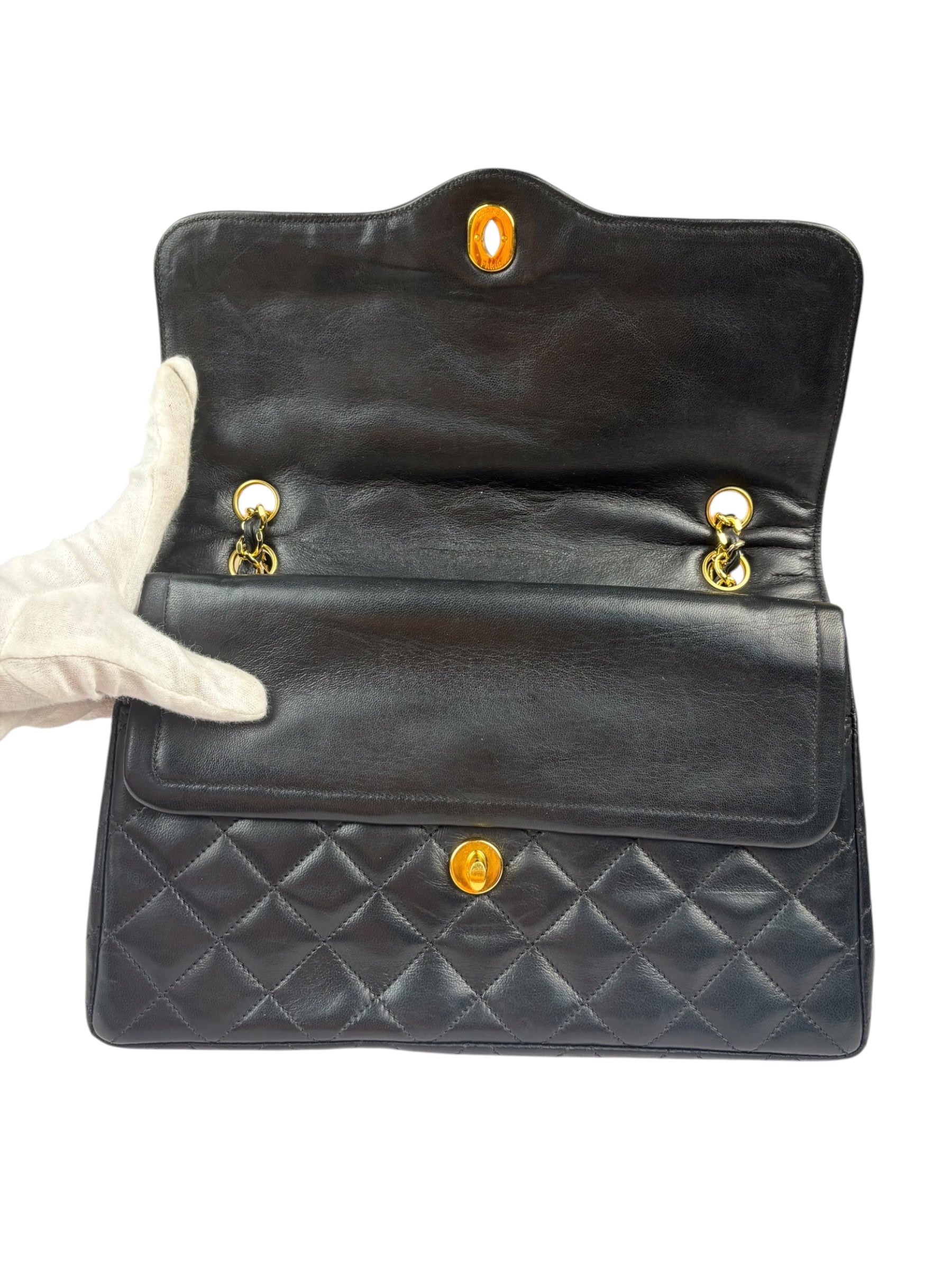 Chanel Vintage Black Quilted Leather Double Flap Bag 1995