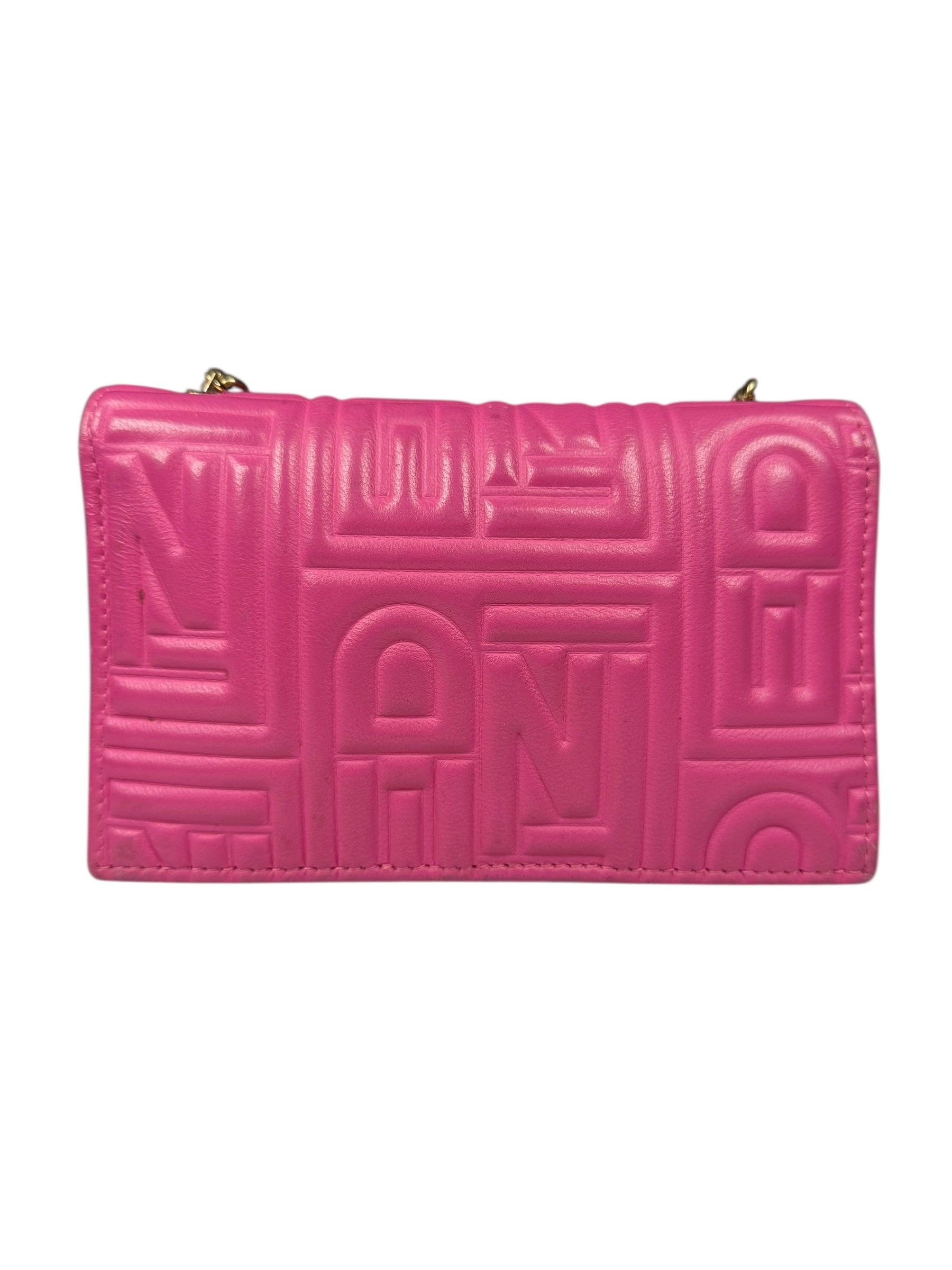 Fendi Roma Pink Leather Embossed Wallet on Chain
