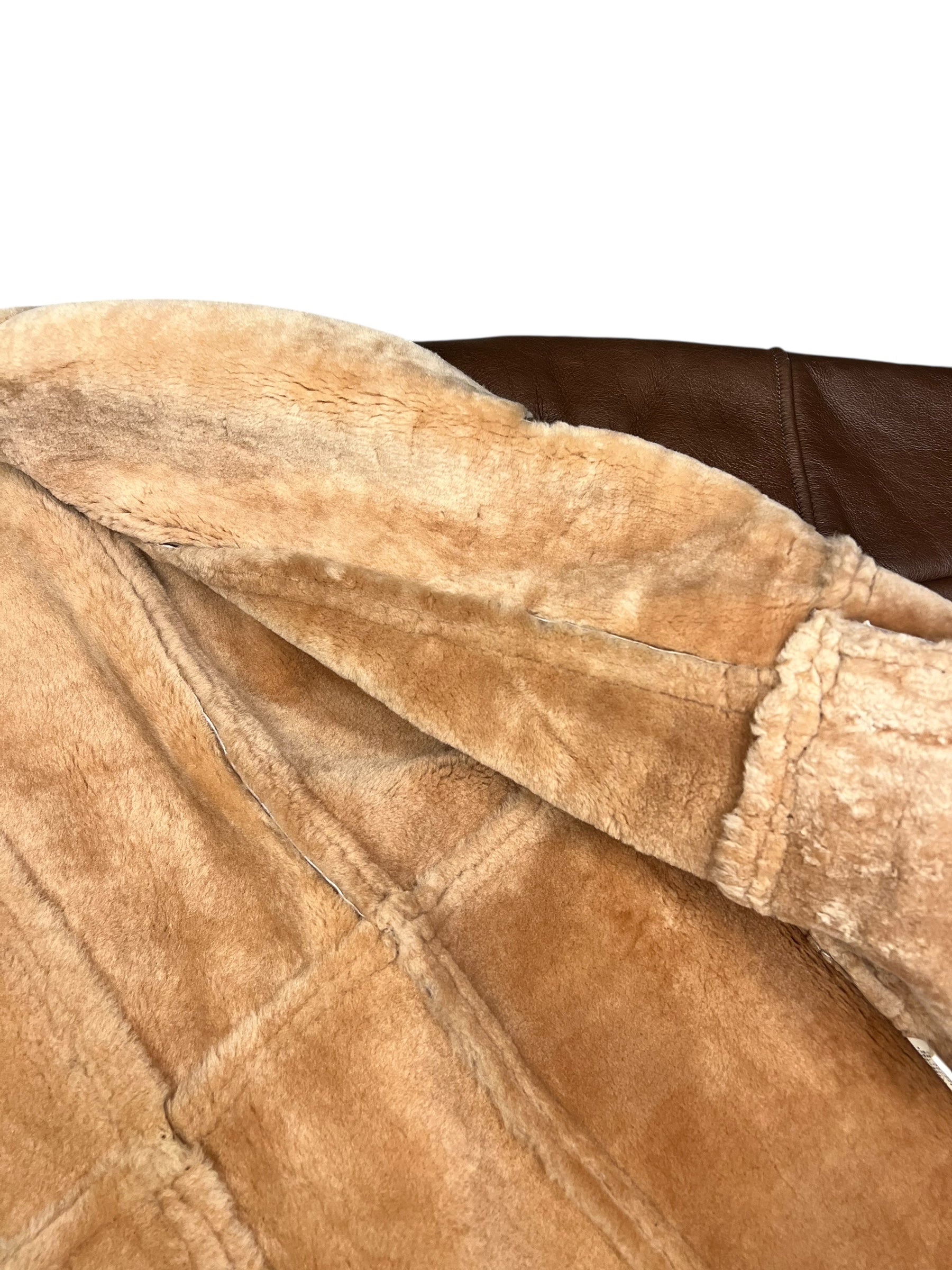 Vintage Leather Fur Lined Long Coat