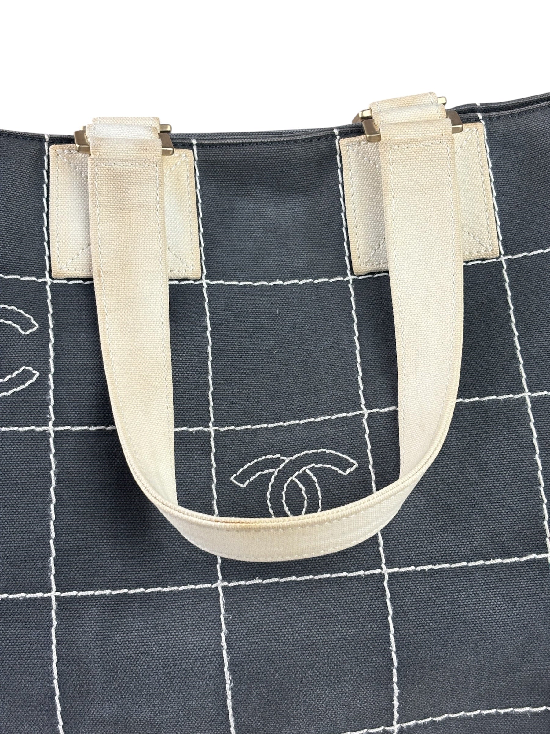 Chanel Vintage Large Square Quilt Tote Faded Black 2003