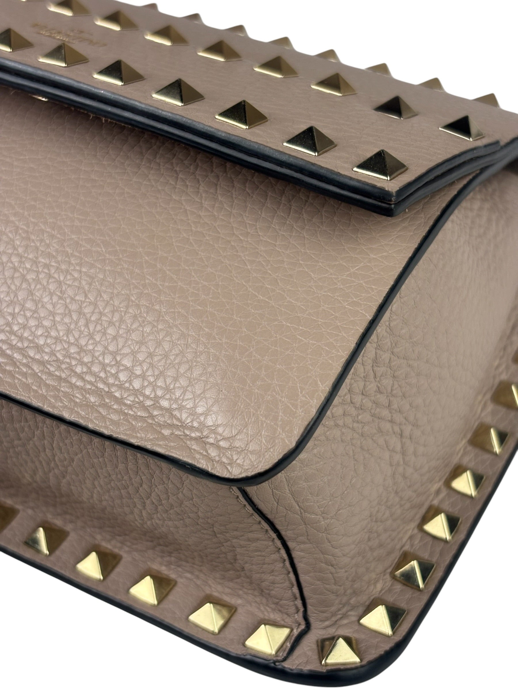 Valentino Neutral Garavani Calfskin Rockstud Crossbody Bag