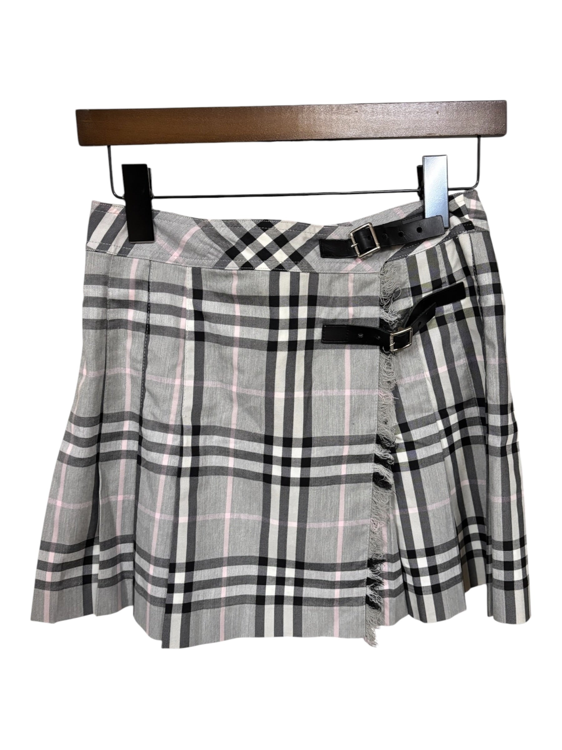 Burberry Grey Plaid House Check Frayed Short Skirt