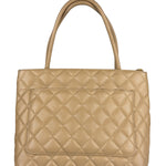 Chanel Vintage Beige Leather Diamond Quilted Medallion Tote Bag 2002