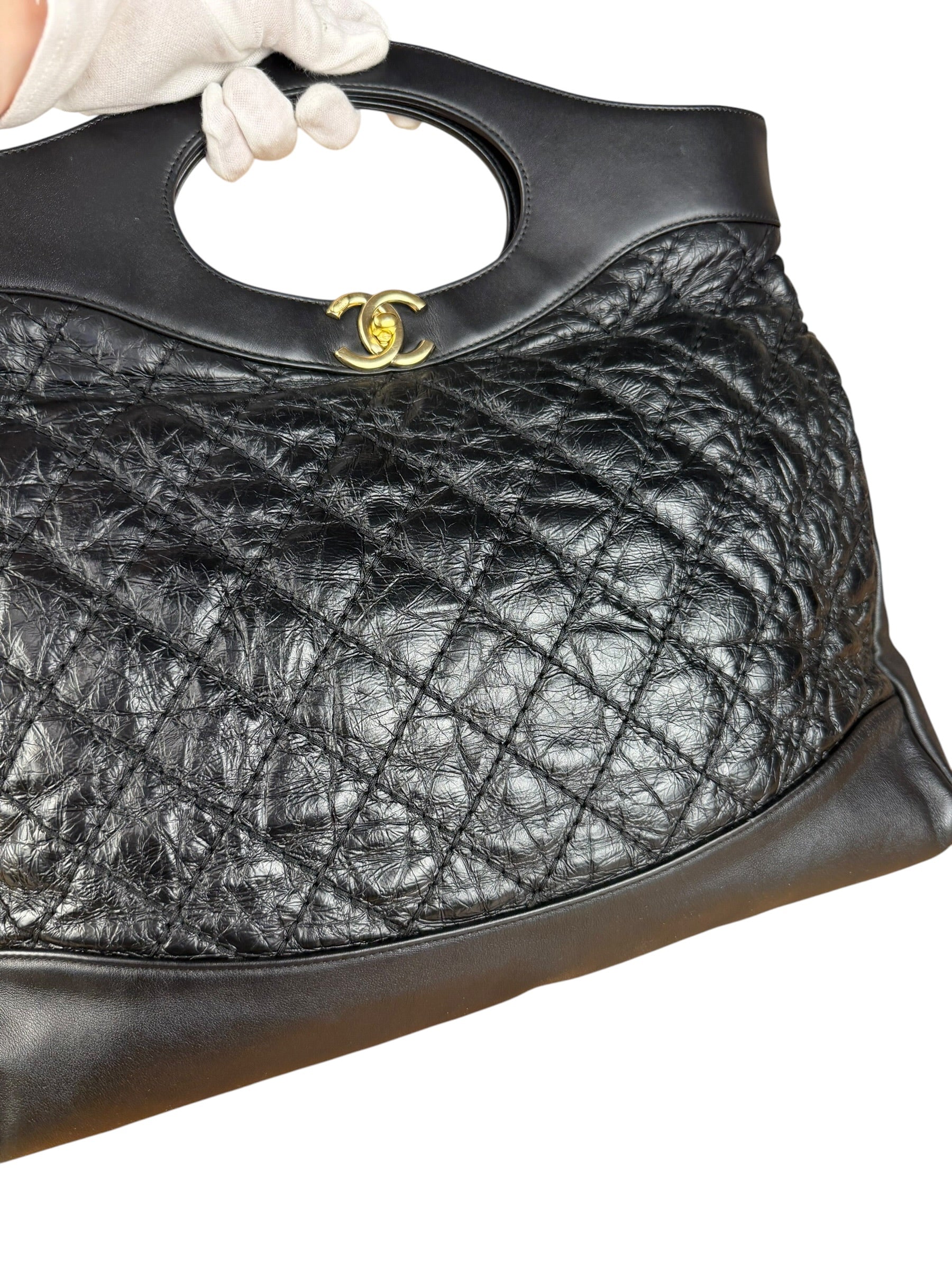 Chanel 31 Black Leather Quilted Shopping Clutch Shoulder Bag 2018