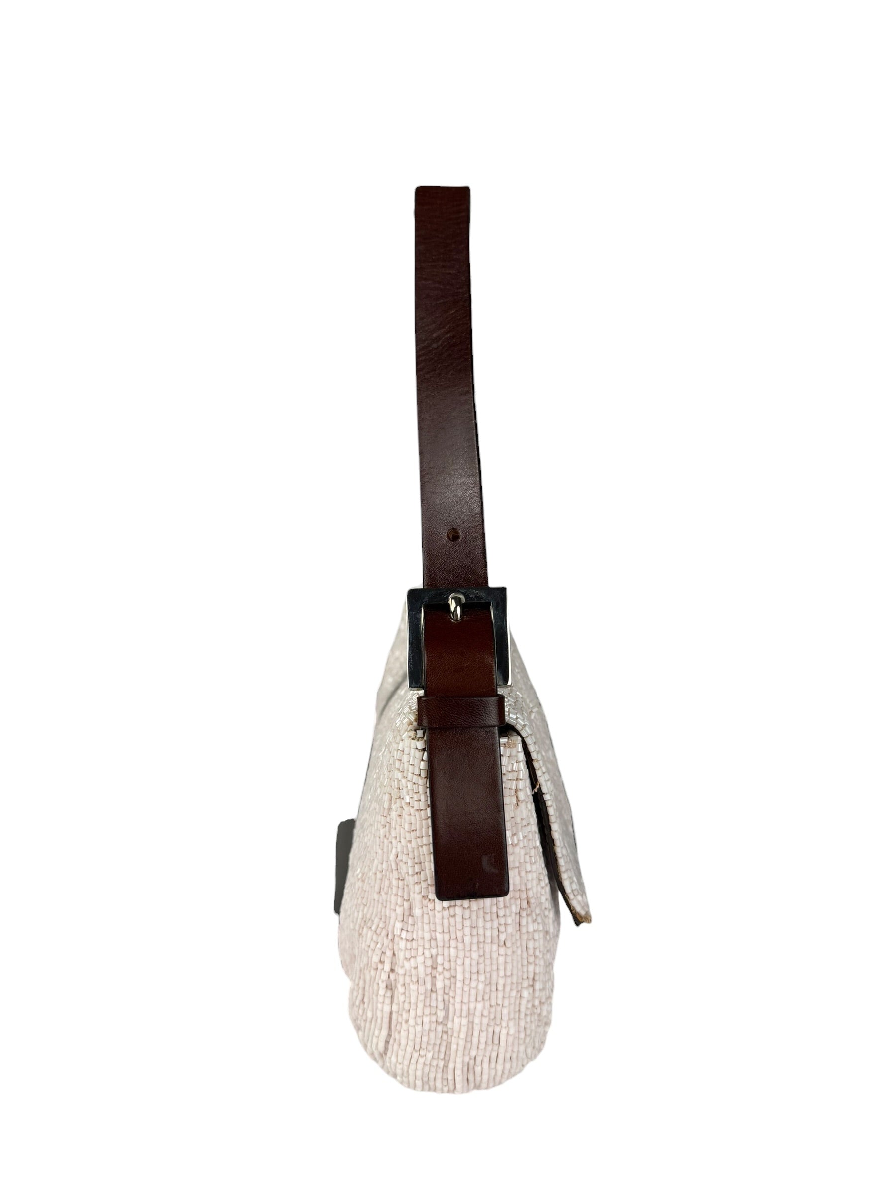 Fendi Leather-Trimmed Beaded Baguette Light Pink