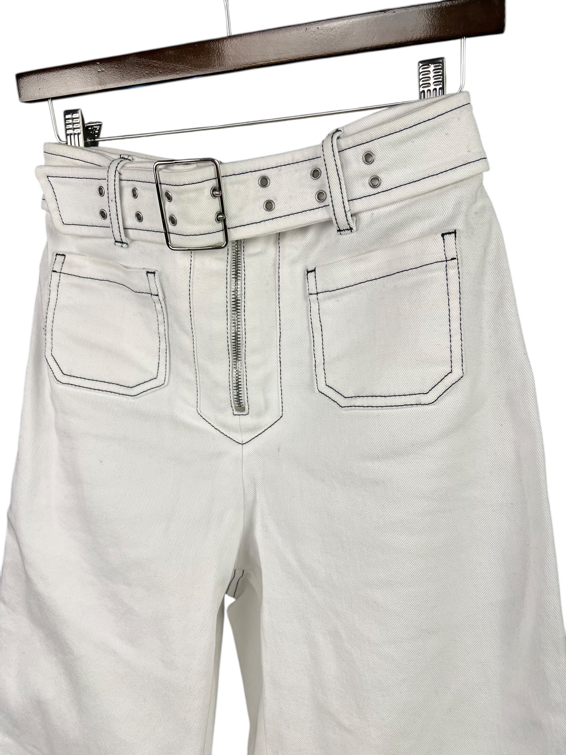 Miu Miu White Denim Stitched Bootleg Jeans