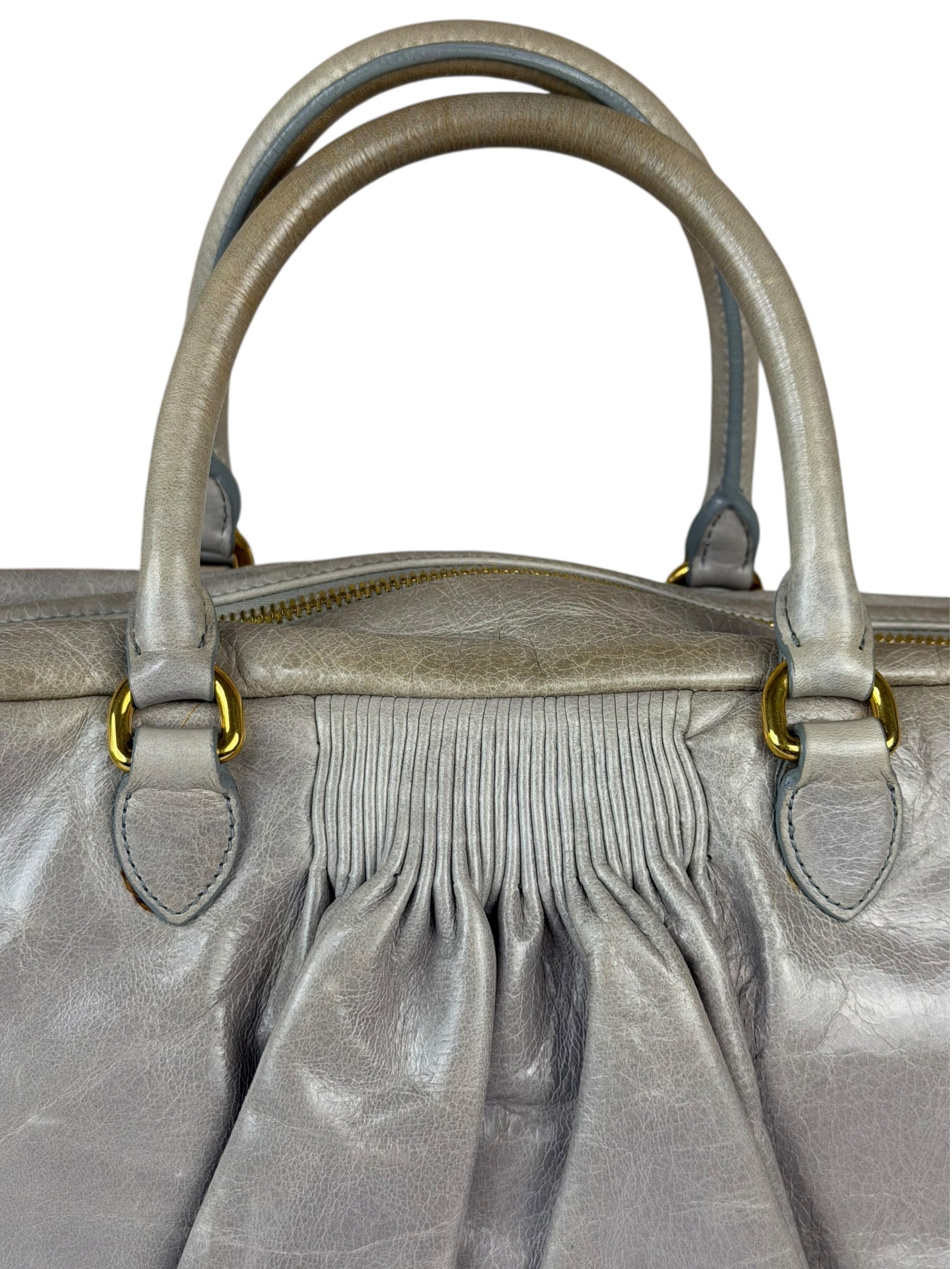Miu Miu Vintage Pale Grey Vitello Leather Two-Way Bag