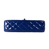 Chanel Shiny Blue Quilted Patent Leather Trim Double Flap Bag 2012