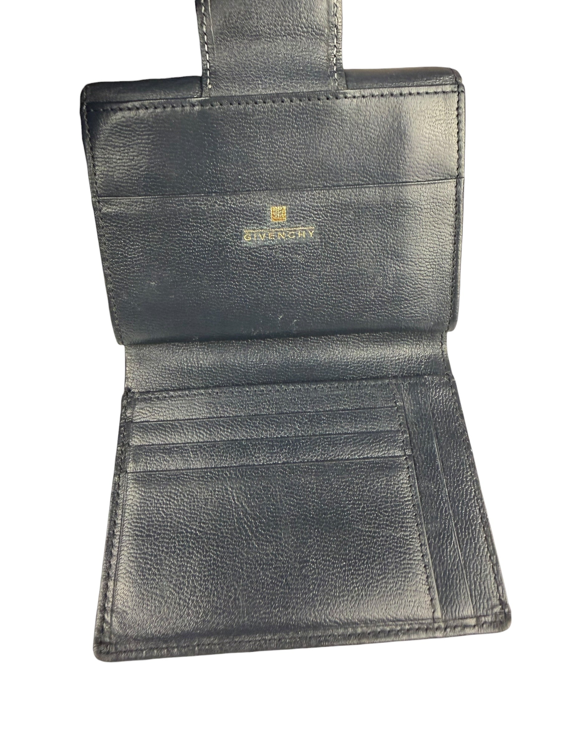 Givenchy Vintage Navy Blue Leather Compact Emblem Wallet 4G