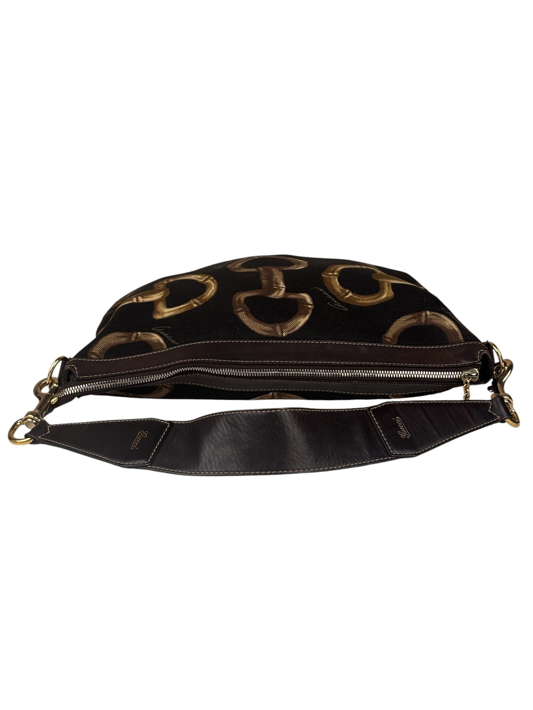 Gucci Black/Brown Leather Trim Half-Moon Hobo Bag