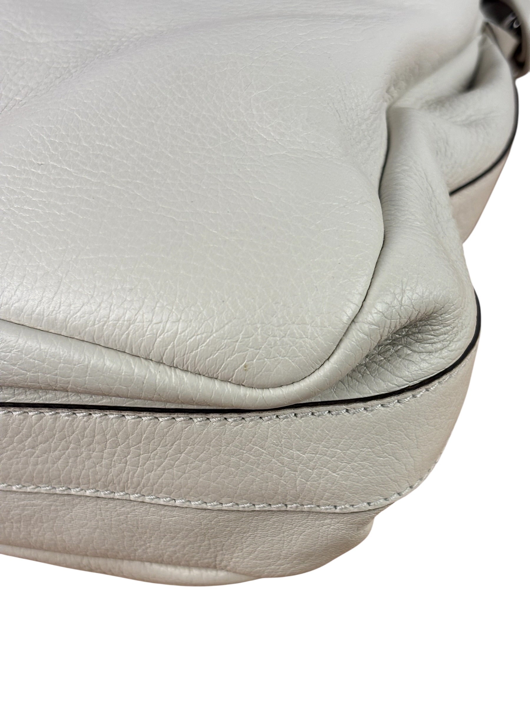 Gucci White Leather Bamboo Jungle Shoulder Bag