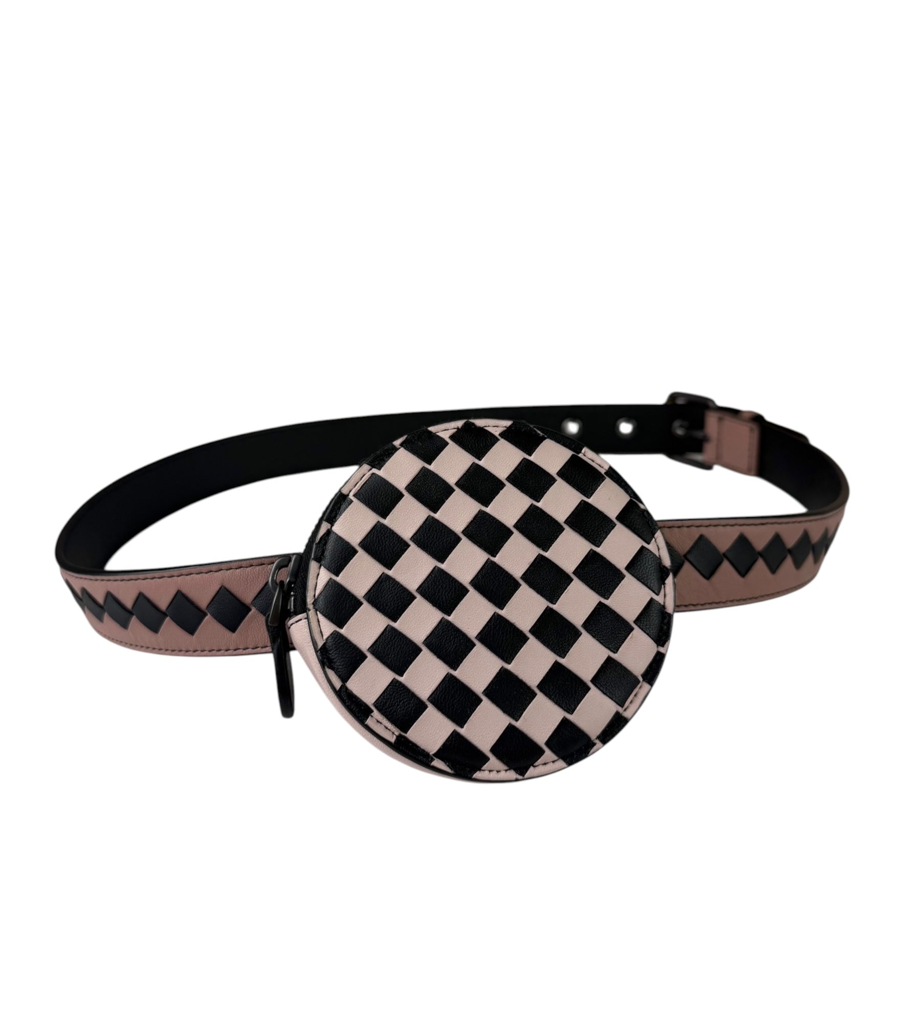 Bottega Veneta Black/Pink Intrecciato Round Around Belt Bag