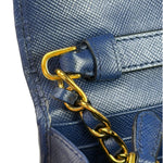 Prada Blue Saffiano Leather Fire Flap Wallet On Chain