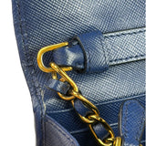 Prada Blue Saffiano Leather Fire Flap Wallet On Chain