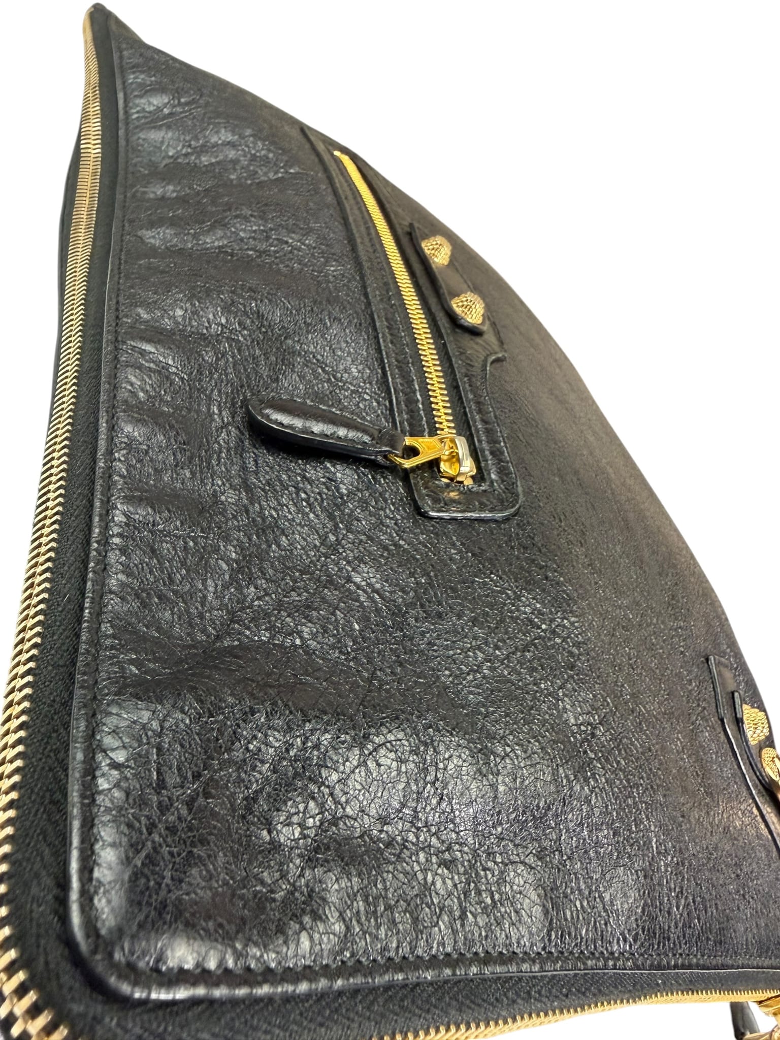 Balenciaga Black Lambskin Motocross Giant 12 Zip Around Flap Clutch