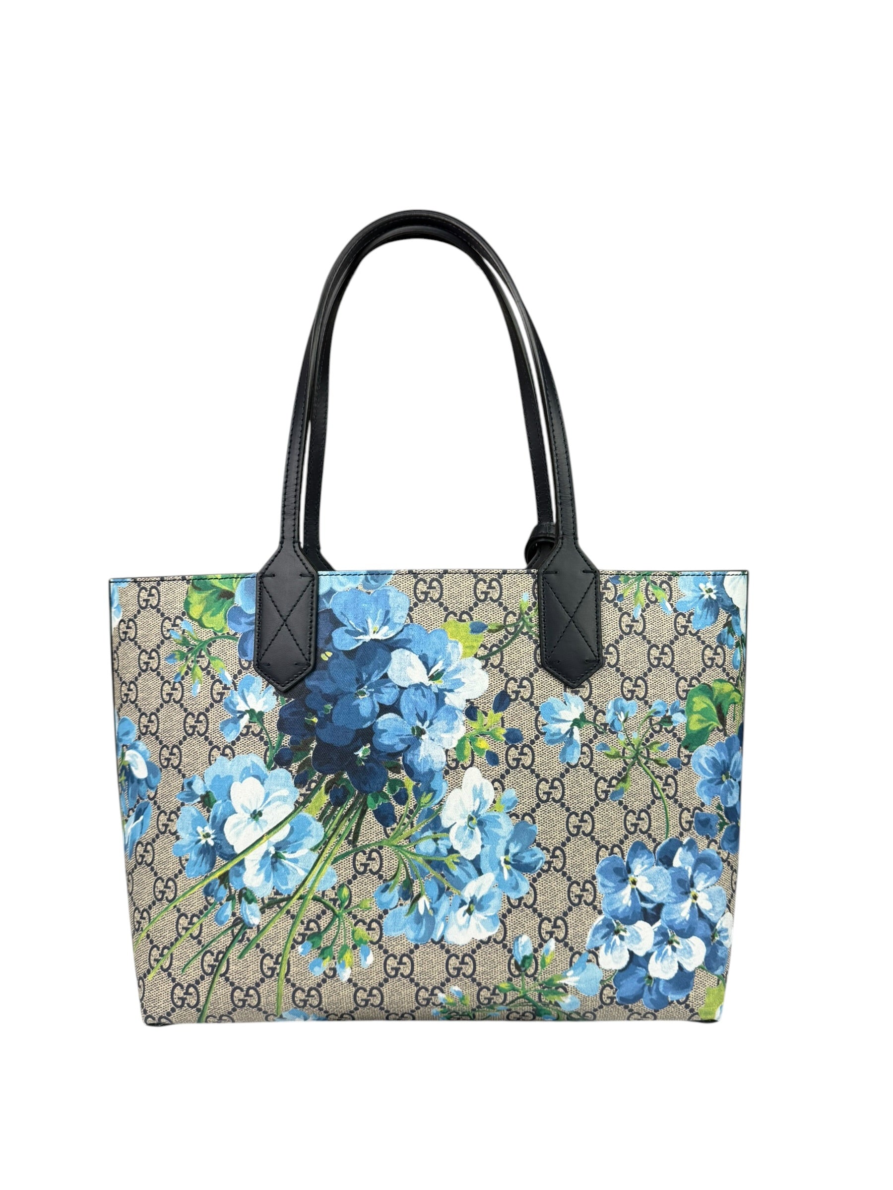 Gucci Blue/Beige GG Supreme Blooms Reversible Tote
