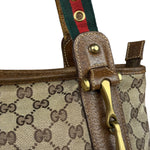 Gucci Vintage Brown Leather Trim Grommet Web Shoulder Bag