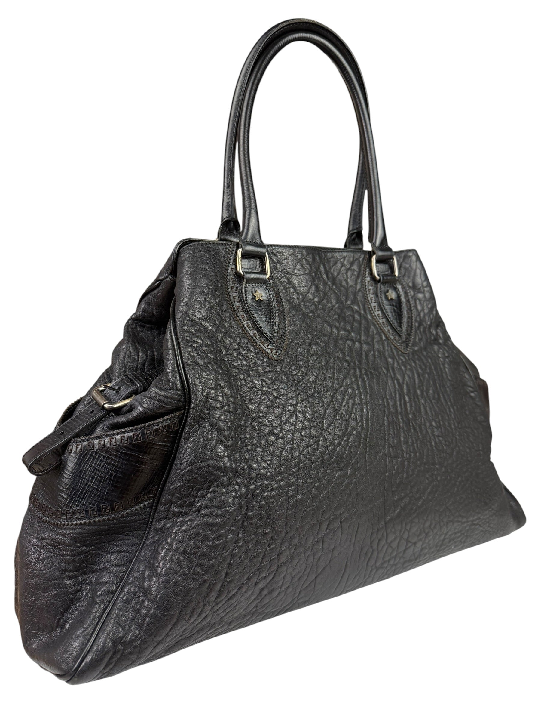 Fendi Black Leather Etniko Du Jour Shoulder Bag