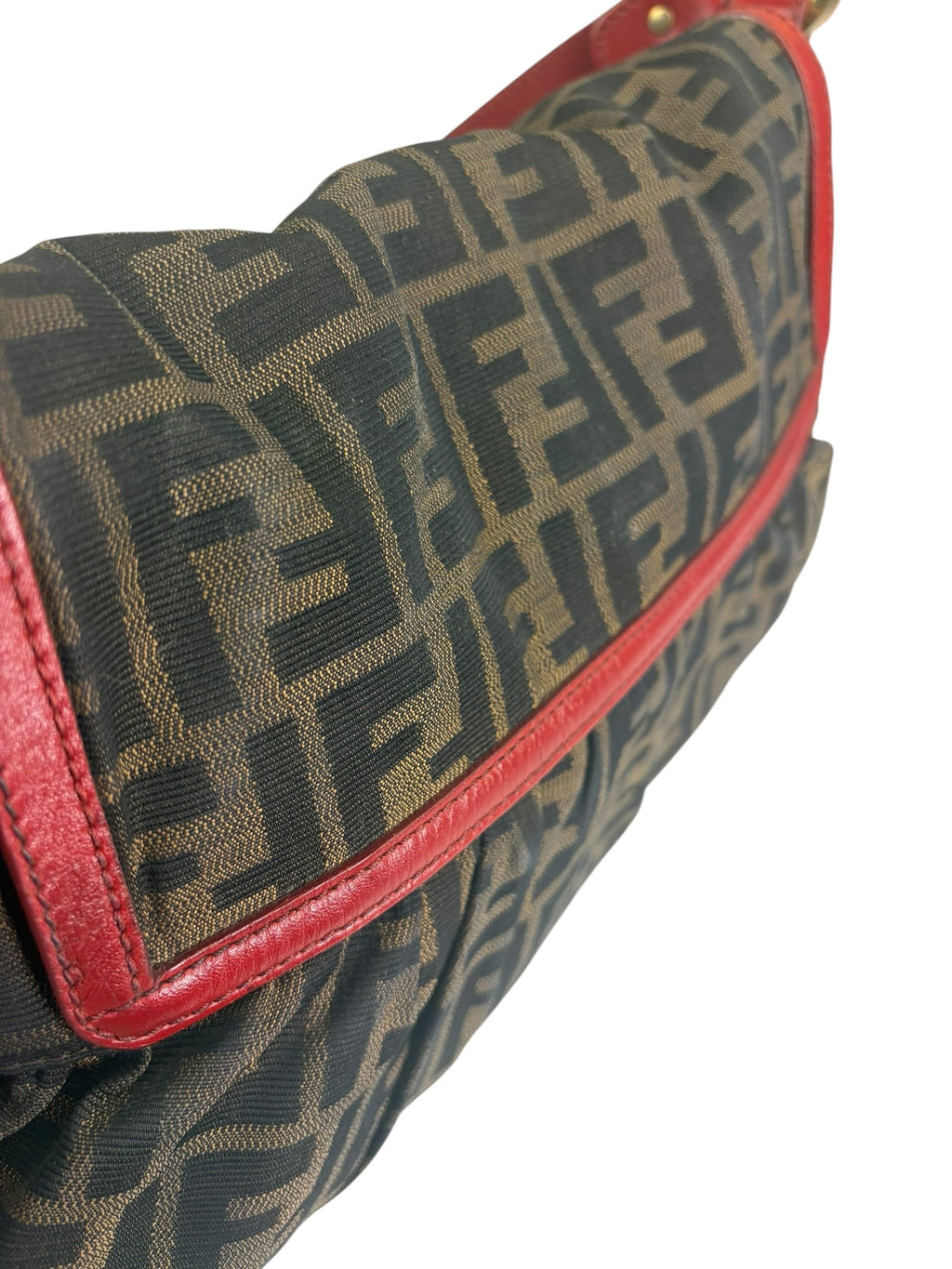 Fendi Canvas Zucca Chef Red Leather Trim Shoulder Bag